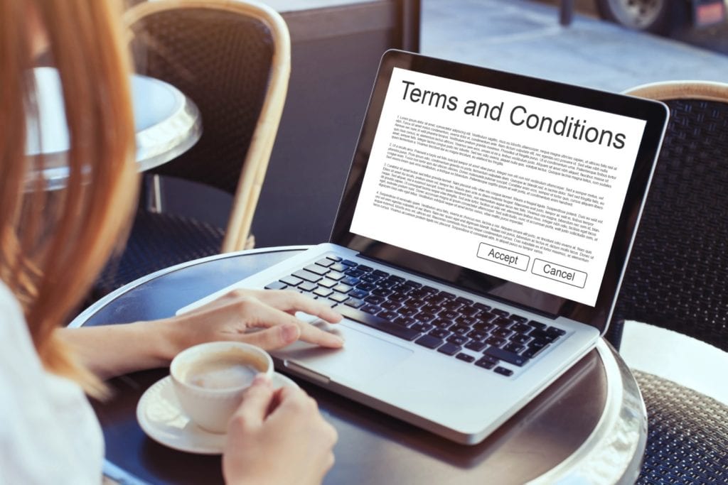 Consumer on laptop reading cookie terms and conditions page